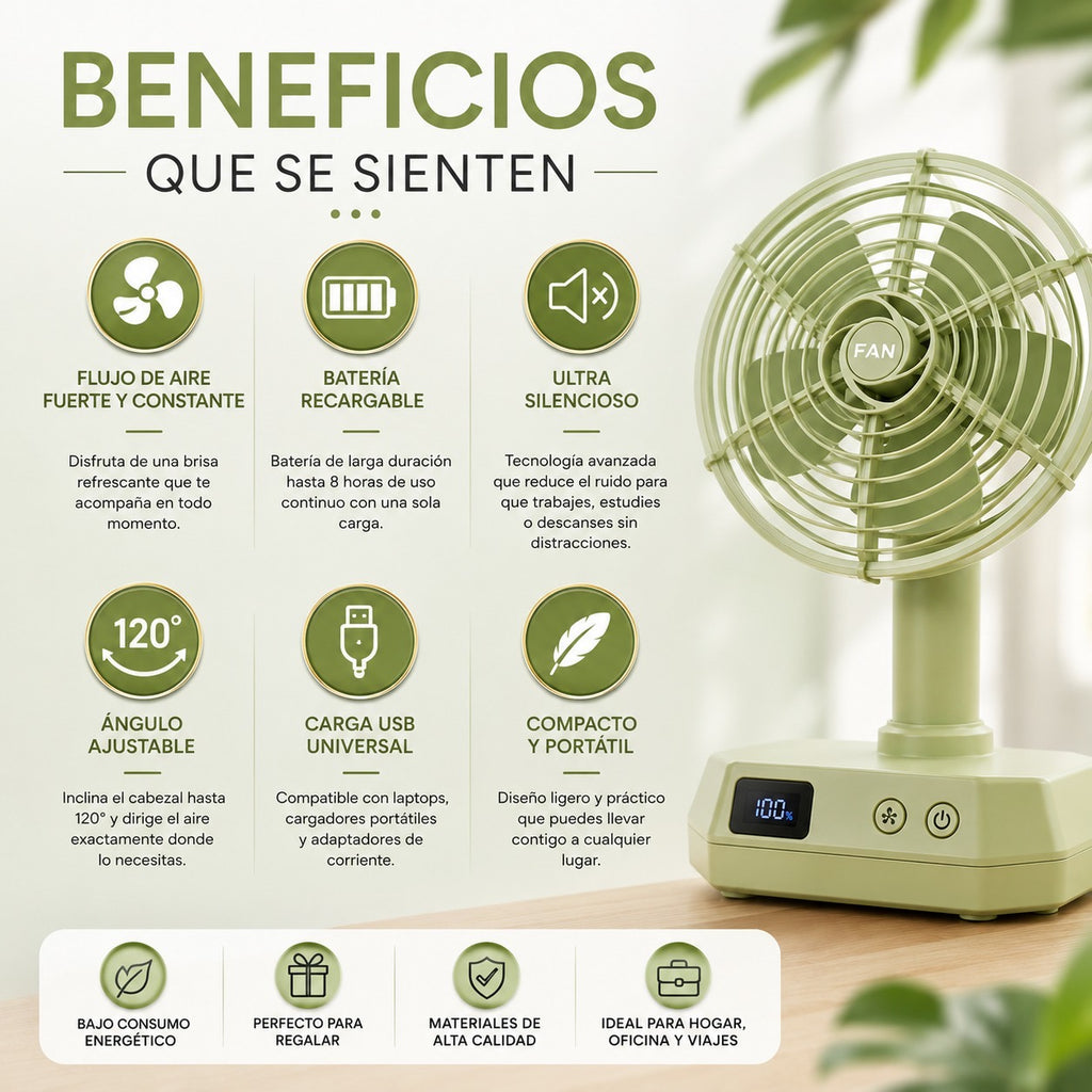mini ventilador tipo retro recargable
