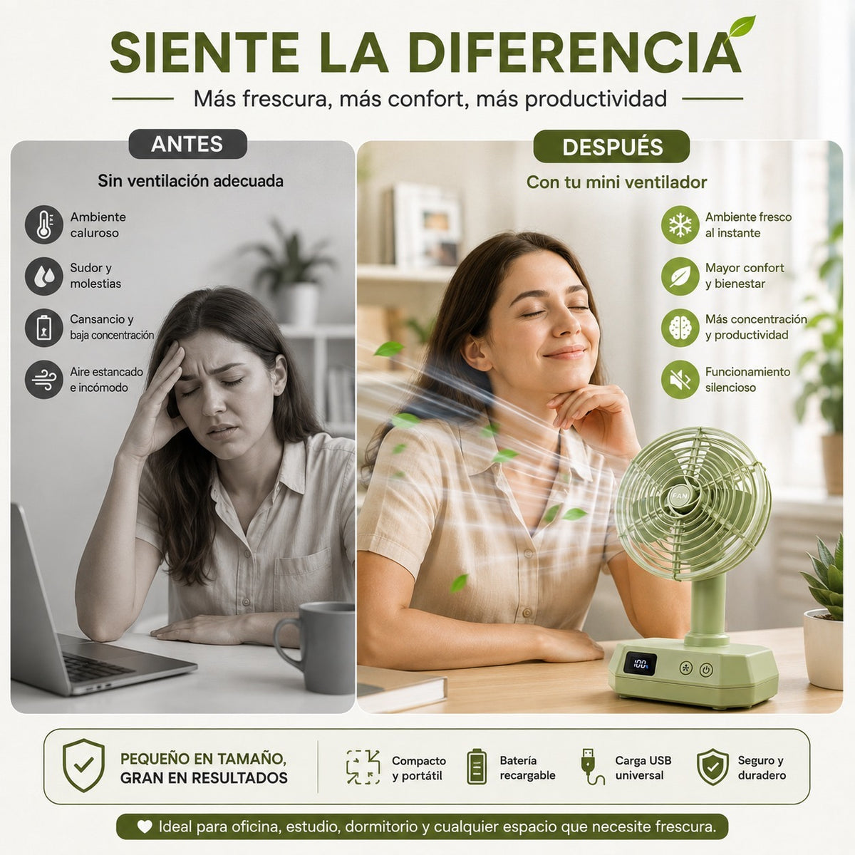 mini ventilador tipo retro recargable