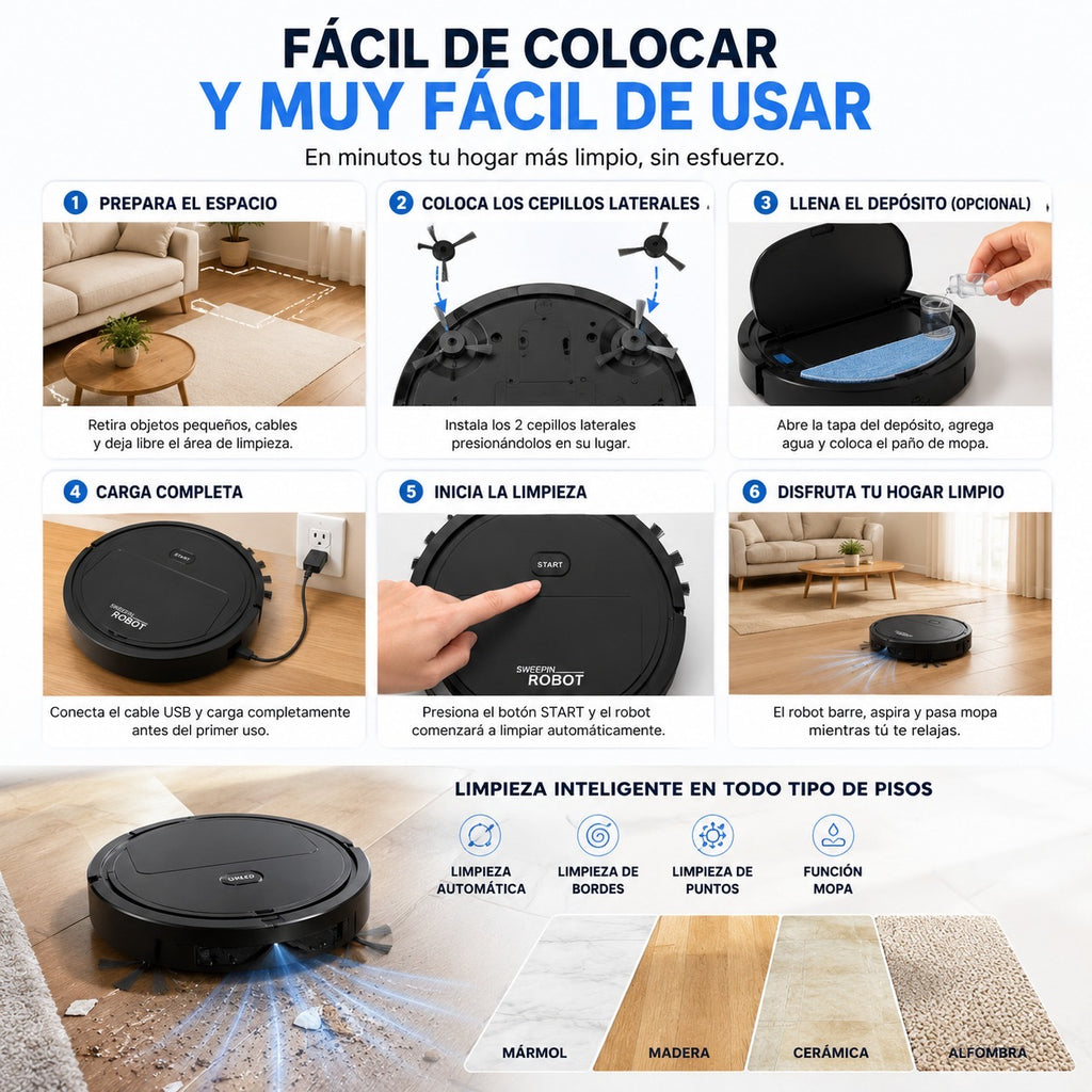 Robot Aspirador Inteligente 3 en 1
